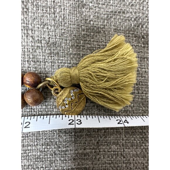 Melvin Wooden Beads Boho Good Fortune Necklace With Gold-Tone Charms & Tassel - Picture 7 of 7